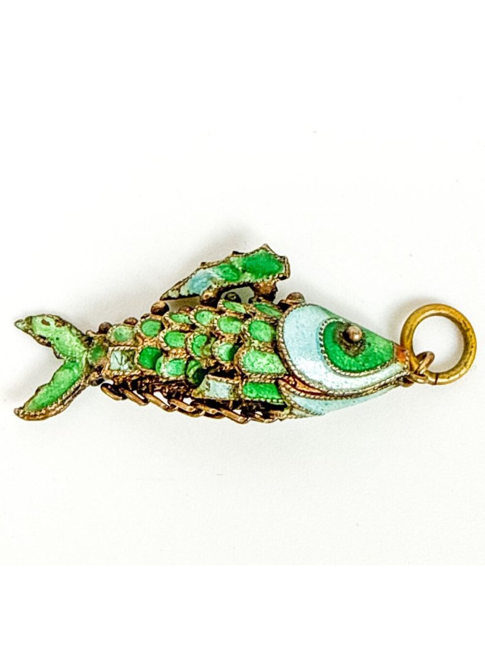 Vintage Articulated Fish Shaped Enameled Miniature Pendant